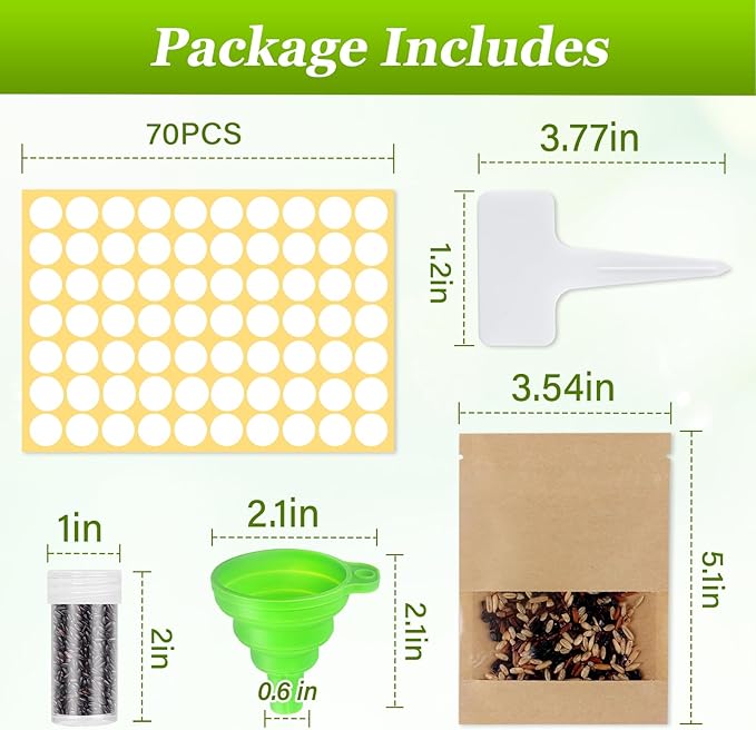 Seed Storage Box Organizer - Metal Garden Seed Storage Container Kit with 60 Vials, 30 Plant Tags, 20 Envelopes, Funnel & Labels - Moisture-Proof Seed Bank for Long Term Storage