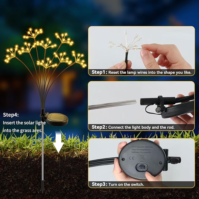 JJGoo Solar Garden Lights, New Upgraded 2 Pack Solar Swaying Starburst Light, Waterproof Fireworks Outdoor Lights, Yard Patio Pathway Decoration, Colorful