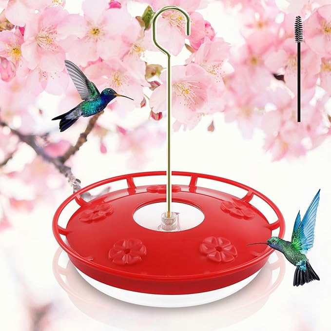 FEED GARDEN 16 oz Plastic Disc Hummingbird Feeders for Outdoors Hanging, Leak-Resistant Nectar Feeder with 5 Ports, Wide Mouth Easy Clean & Refill, Built-in Ant Moat for Garden Backyard