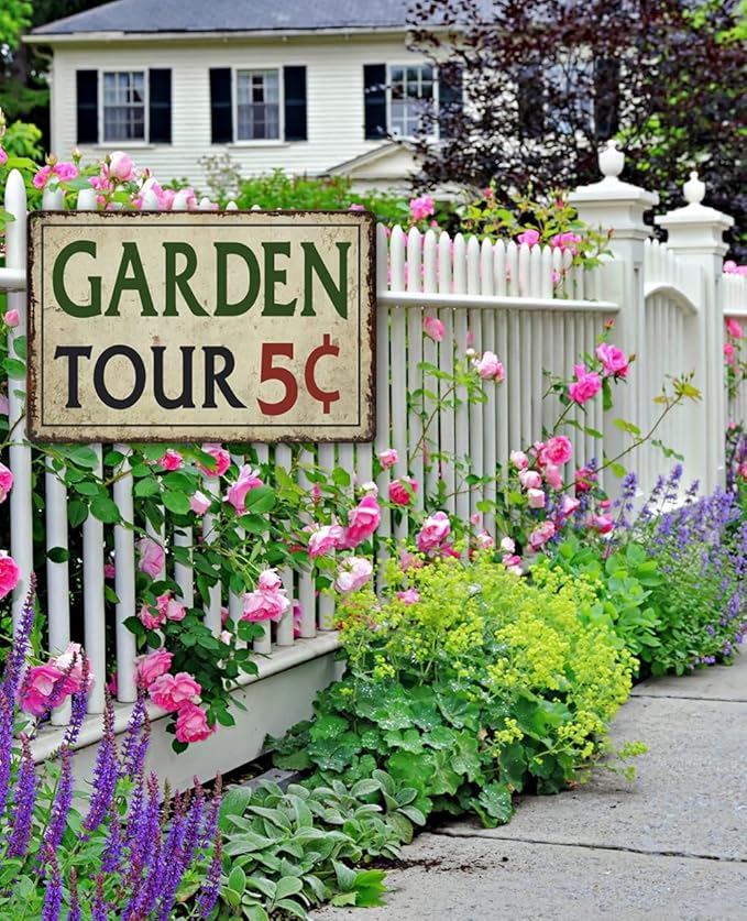 Garden Tin Sign Outdoor Gardening Metal Signs, Garden Tours 5 Cents, Retro Hummingbird Welcome Sign Decorative Flower Sign Cute Signs Vintage Secret Decor Farm Home Decor Wall Personalized 12×8 Inch