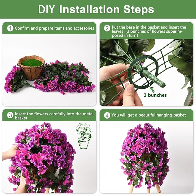 INQCMY Artificial Fake Hanging Plants Flowers Basket for Spring Summer Outdoor Outside Decoration,Faux Silk Begonia Flower in Planter Look Real UV Resistant for Home Porch Patio Balcony Yard Decor
