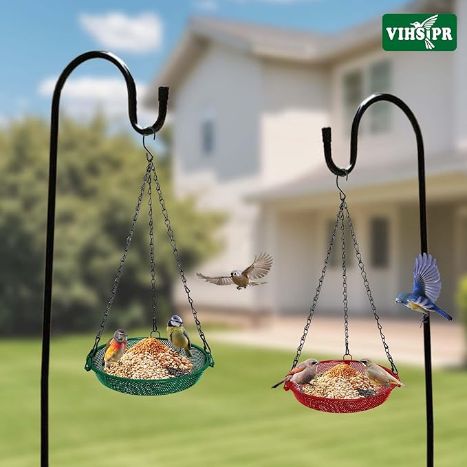 Platform Hanging Bird Feeder for Outdoors – Metal Mesh Seed Tray to Attract Wild Birds, Round 9 in, Green
