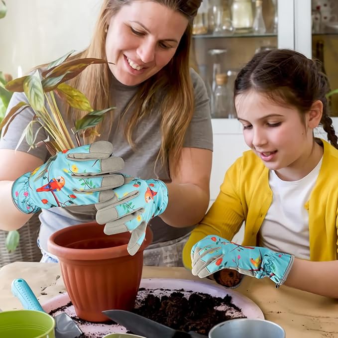 Leather-Gardening-Gloves for Women,Thorn-Proof Work-Gloves for Weeding,Digging,Planting,Pruning Yard garden Gloves