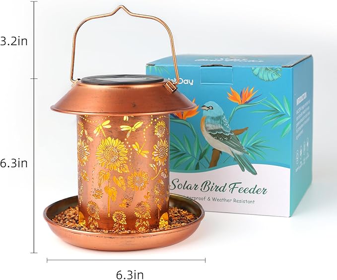 Solar Bird Feeders Outdoors Hanging Solar Lanterns Outdoor Waterproof Metal Wild Bird Feeder Decor Garden Gifts for Women Mom Bird Lovers,Decoration for Yard,Patio,Lawn
