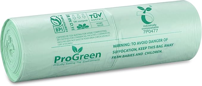 ProGreen Compostable Trash Bags 3 Gallon, Extra Thick 0.71 Mil, 100 Count, Small Kitchen Compost Bin Bags, Food Scraps Yard Waste Bags, Compost ASTM D6400 BPI and TÜV AUSTRIA Certified