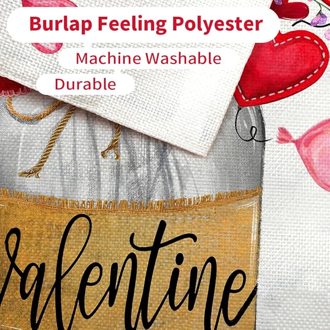 CROWNED BEAUTY Valentines Day House Flag 28x40 Inch Double Sided Large Burlap Holiday Mason Jar Floral Pink Flag for Outside Yard CF1212-40