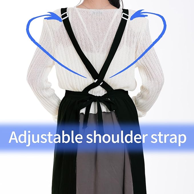 Cotton Linen Pinafore Apron Dress for Women with Pockets Cute Art Chef Aprons for Kitchen Baking Gardening Painting