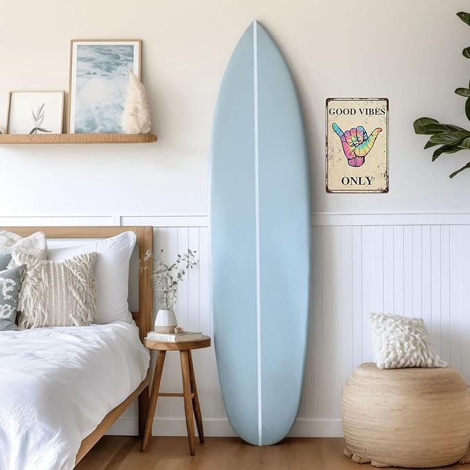 Funny Metal Tin Signs Beach Home Decor Good Vibes Only Sign Surfboard Wall Decor Funny Pool Signs For Outside Surfer Room Decor Vintage Surf Funny Bar Signs Man Cave Decor Sign 8x12 Inch