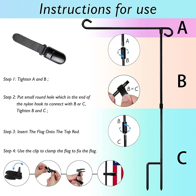 HOOSUN Garden Flag Stand,Wrought Iron Yard Flag Holder Stand,Perfect Garden Flag Holder for 12.5x18 inch Garden Flags,4th of July Easter Garden Decorations