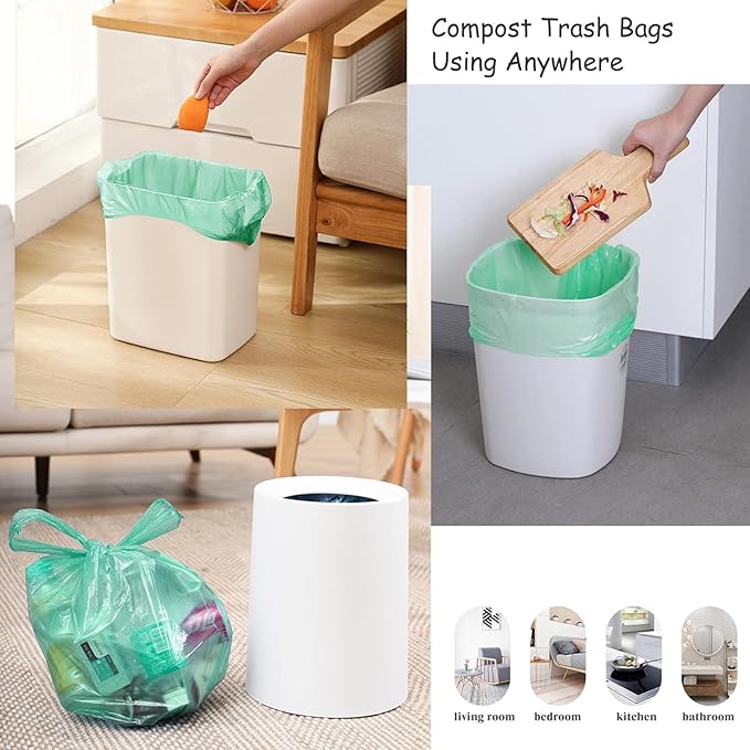 AYOTEE Small Trash Bags with Handles,100 Counts Small Biodegradable Trash Bags 4 Gallon Garbage Bag, Unscented Strong Mini Compostable Bag 15 Liter Waste Basket Liners for Bathroom Kitchen Home