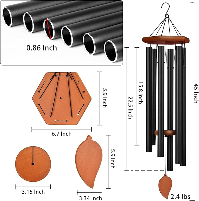 Sympathy Wind Chimes for Outside Deep Tone, Memorial Loss of a Loved, Large Wind Chimes with 6 Thicken Tubes & Hook, Outdoor Gifts Mother, Garden Decor