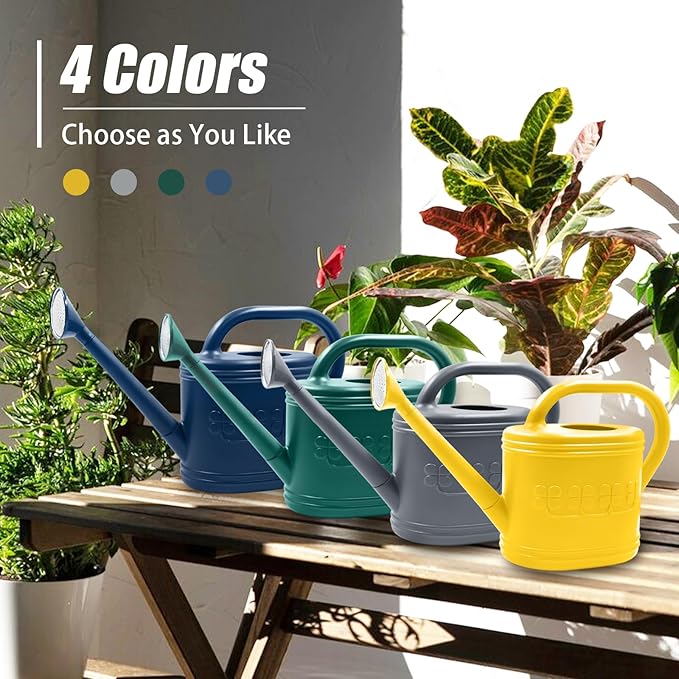 Watering Can for Indoor & Outdoor Plants, Plant Watering Can with Stainless Steel Shower Head, 1 Gallon Plastic Watering Can for Garden, Flowers, Vegetable, Greenhouse (Dark Green, 1 Gallon)
