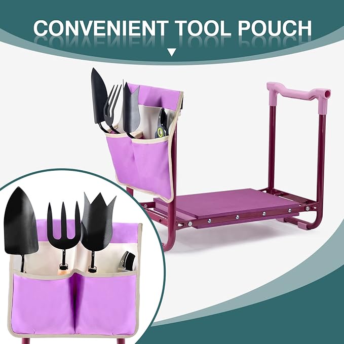 Foldable Garden Kneeler and Seat – 2-in-1 Gardening Stool with a Tool Storage Pouch, Lightweight and Portable for Elderly, Outdoor, Lawn Care