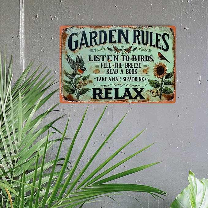 Garden Signs Vintage Metal Sign - Garden Rules Retro Gardening Signs for Outside Home Gardening Greenhouse Yard Outdoor Decor 8x12 Inch