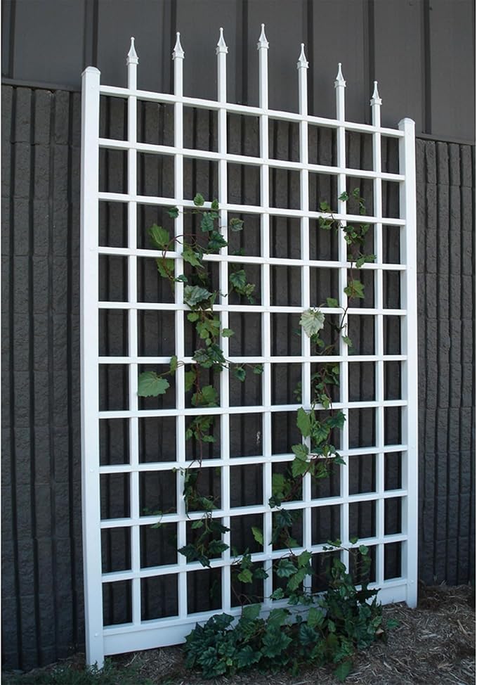 Dura-Trel Winchester Vinyl Trellis, Outdoor Plant Support Frame, 57" x 95", White - Decorative Grid-Style Lattice for Climbing Vines & Flowers, Use Against Walls or Fences