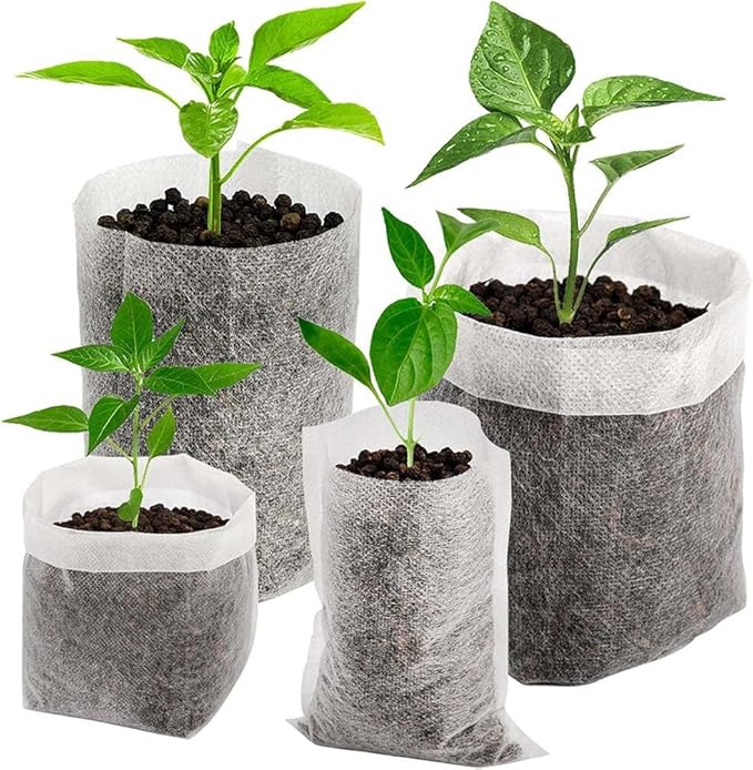 NT-ling Nursery Growing Bags, 100pcs Biodegradable Non-Woven Fabric Grow Bags, Seeding Starter Bags Seedling Plants Pots Home Garden Outdoor Greenhouse Supplies (12 * 15cm)