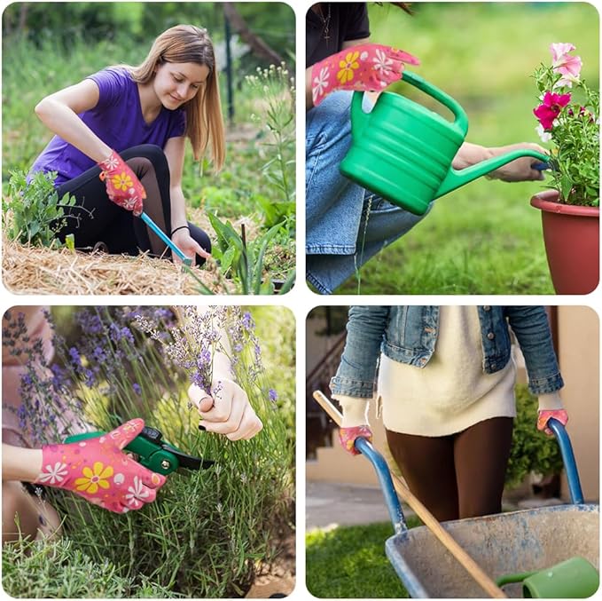 Ainiv 10 Pairs Red Gardening Gloves for Women, PU Coated Polyester Knitting Garden Gloves, Non-Slip Grip Work Gloves Women