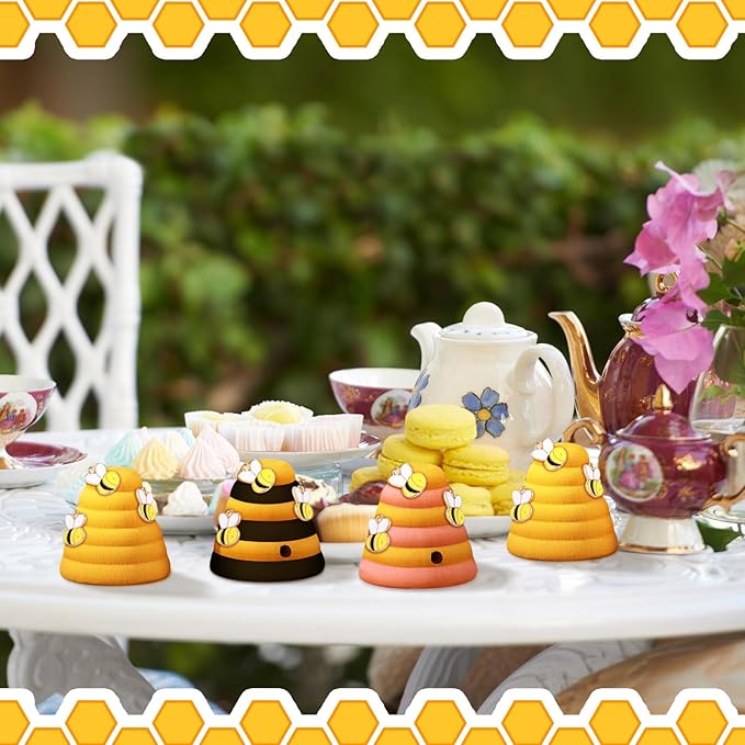 10 Pcs Wood Bee Hive Decor Unfinished Wood Threaded Honeycomb Farmhouse Tiered Tray Decor Mini Beehive Model Bee Garden Decorations for DIY Table Shelf Sitter Party Craft, 1.8 x 1.9 Inch