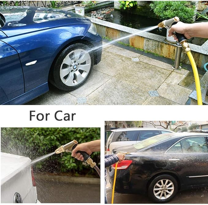 FANHAO Garden Hose Nozzle, 100% Heavy Duty Metal Spray Nozzle High Pressure Water Nozzle with 4 Patterns for Watering Garden, Washing Cars and Showering Pets - Full Brass Nozzle & Non-Slip Grip