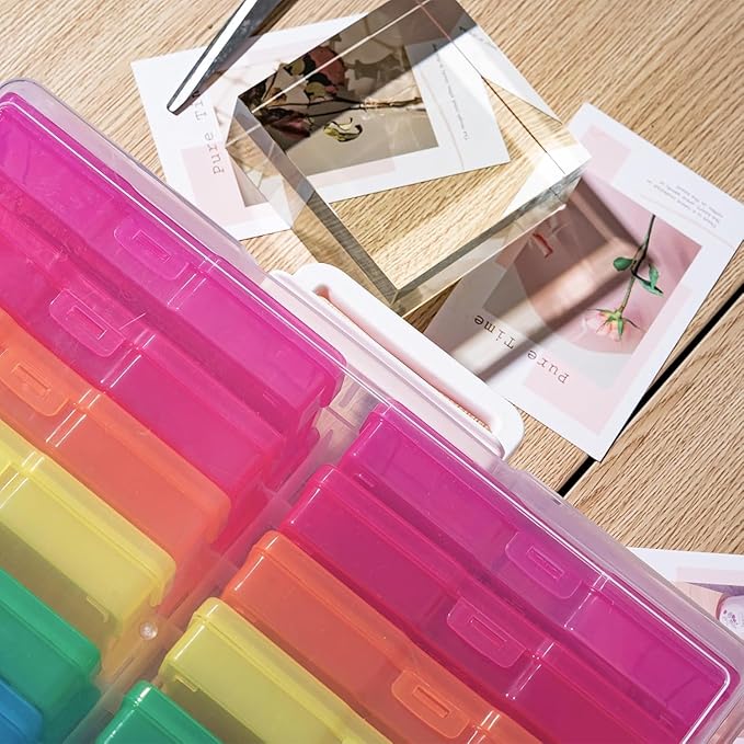 novelinks Transparent 4" x 6" Photo Organizers and Photo Storage Box with Handle, 16 Inner Photo Cases, Portable Picture Organizers & Photo Storage Containers (Multi-Colored 2Pack)