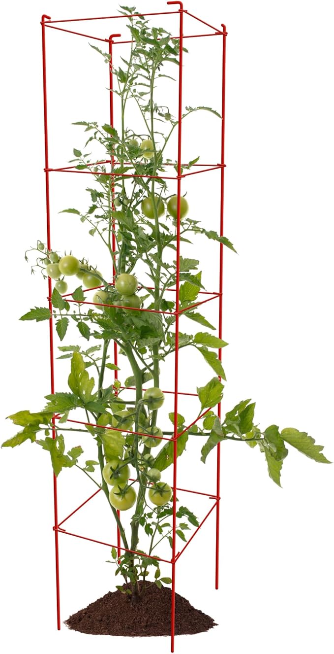 Tomato Cages 6 Packs 57 Inches (H) Plant Stand with 164 Feet Twist Ties, Heavy Duty Garden Plants Support for Tomatoes, Cucumber, and Other Climbing Plants (Red)