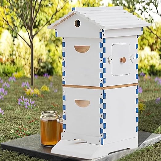 Beehive Starter Kit,Self-Flow Hive Beehive Starter Kit,Frame Complete Bee Box with Observation Window & Honey Spout,Carpenter Bee House,for Garden Pollinators