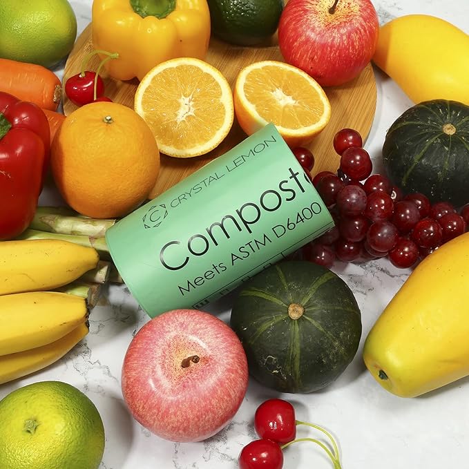 C Crystal Lemon 50 Count Biodegradable Kitchen Food Waste Bags - 6 Gallon Scraps Bags - Heavy Duty Compostable Waste Bags for Kitchen - Unscented Trash Bags 6 Gallon for Yard, Food (Pack of 2)