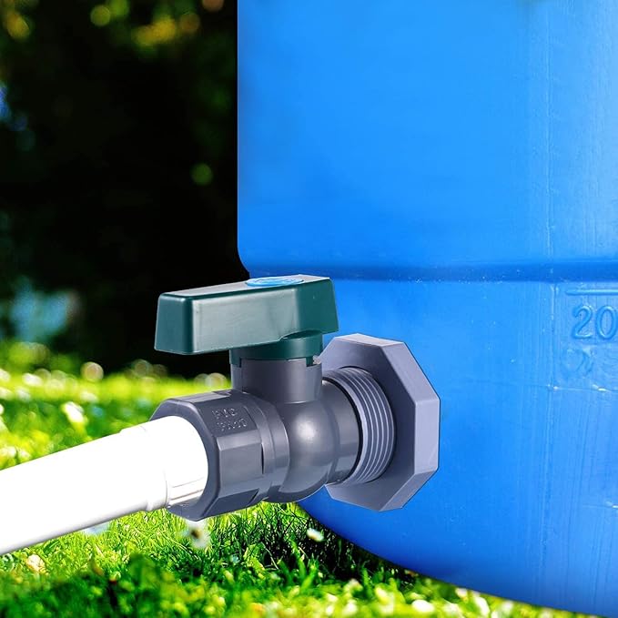 4 Pack Rain Barrel Spigot Kit with PVC Bulkhead Fitting Water Barrel Spigot Garden Hose Bulkhead Fitting with Hose Faucet Adapter and Thread Seal Tape for Garden,Aquariums,Water Tanks,Tubs,Pool