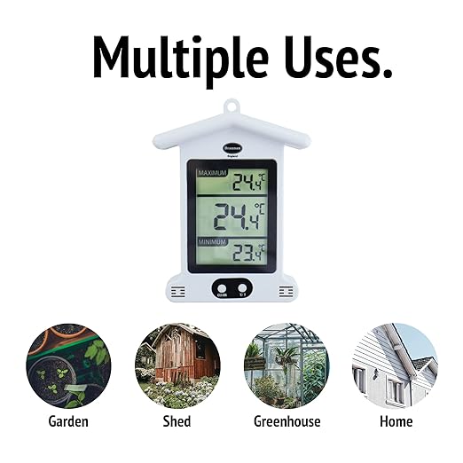 Brannan Digital White Greenhouse Thermometer – Stylish Weatherproof Max Min Thermometer to Monitor Maximum and Minimum Temperatures In a Garden Greenhouse Indoor Room Home Growroom Easily Wall Mounted