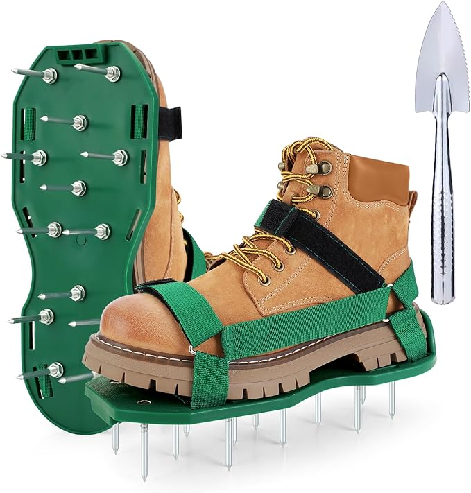 Ohuhu Lawn Aerator Shoes for Grass: Free-Installation Aeration Shoes with Stainless Steel Shovel, Heavy Duty Spike Aerating Sandals Lawn Tool for Yard Patio Garden