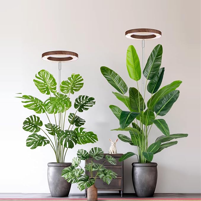 Plant Grow Light,yadoker LED Growing Light Full Spectrum for Indoor Plants,Aluminum Walnut Wood Grain Plant Lights,Height Adjustable, Automatic Timer, 5V Low Safe Voltage,Idea for Large Plant Light,