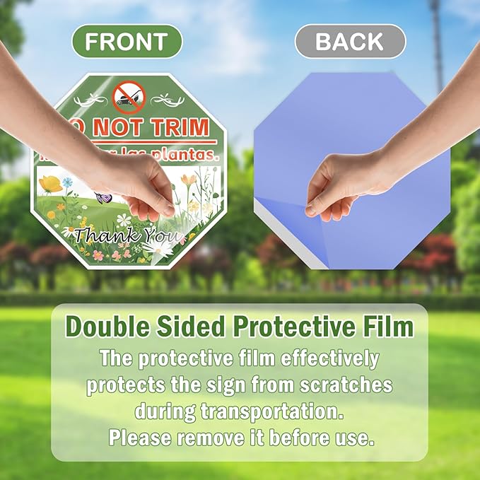 2 Pack 10" x 28" Do Not Trim Yard Signs with Stake and Accessories, Rust Free Aluminum Composite, Bilingual Garden Metal Do Not Mow Signs for Outdoor Lawn