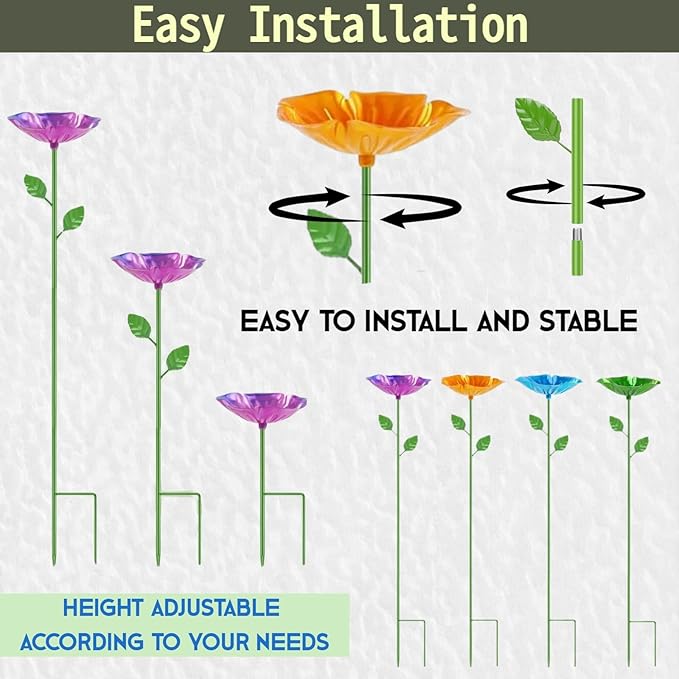 4 Pack Bee Watering Station Outdoor, Metal Flower Stake Feeder for Bees, Butterflies and Hummingbirds, Colorful Garden Yard Decor for Pollinators