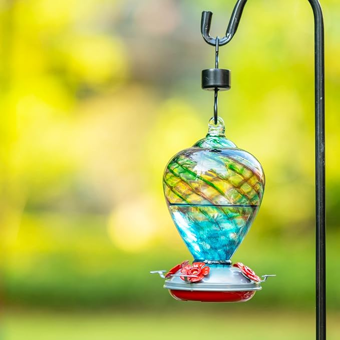Hummingbird Feeders, 34OZ Hand Blown Glass Hummingbird Feeder for Outdoors Hanging with Ant MoatHooks, Perfect for Gardening Yard Patio Decor Gifts (Multi-Mermaid)