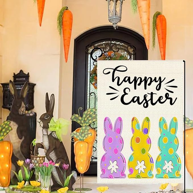 Easter Garden Flag 12x18 Inch Double Sided Easter Egg Bunny Small Seasonal Spring Flag Yard Outdoor Flag Decoration