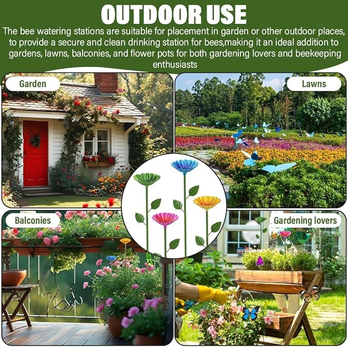 Bee Baths for Garden Water Feeder with Flower Design Butterfly Bath Bowl Pollinator Watering Station for Bees Butterflies Outdoor Courtyard Decor (4 PCS)