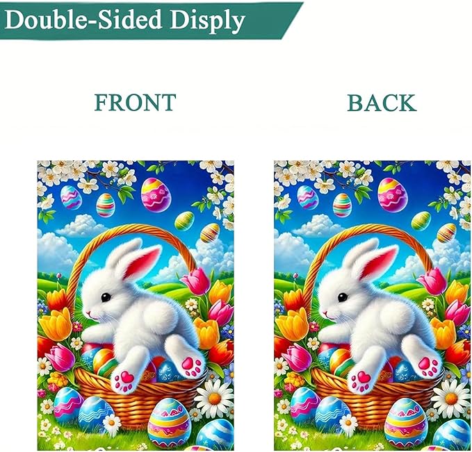Happy Easter Egg Bunny Garden Flag 12 x 18 inch Double Sided Outside decorations,Spring Flower Small Garden Flags For Outdoor Yard Lawn