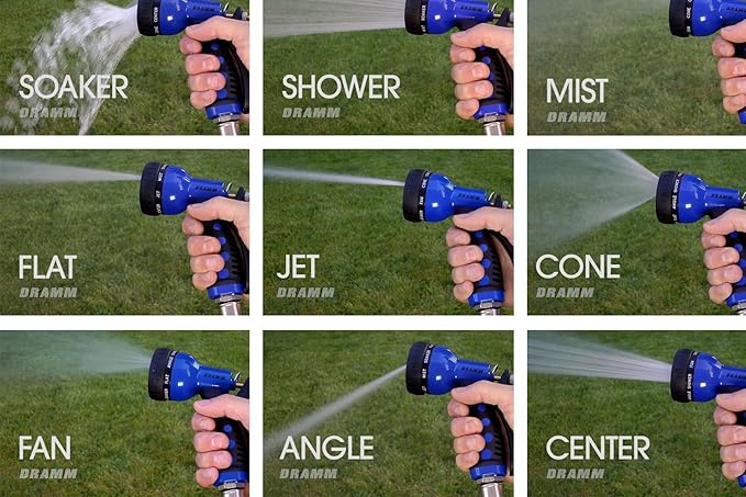 Dramm® Revolver Heavy Duty 9-Pattern Garden Hose Nozzle – Adjustable Metal Spray Gun with Thumb-Control Flow & Ergonomic Grip – Orange,(Pack of 6)