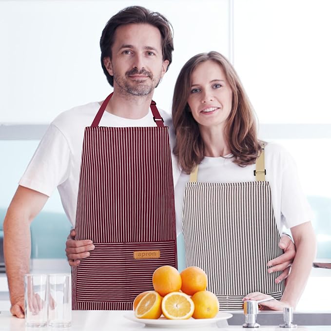 2 Pack Kitchen Aprons, Apron for Cooking with 2 Pockets, Unisex Adjustable Neck Strap Chef Aprons for Men Women