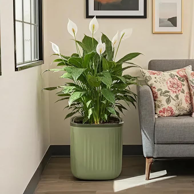 15 Inch Self-Watering Planter for Indoor Plants – Large Modern Plant Pot with Built-In Water Reservoir, Ideal for Monstera, Fiddle Leaf Fig, Palms & Peace Lily, Without Trellis, Sage Green