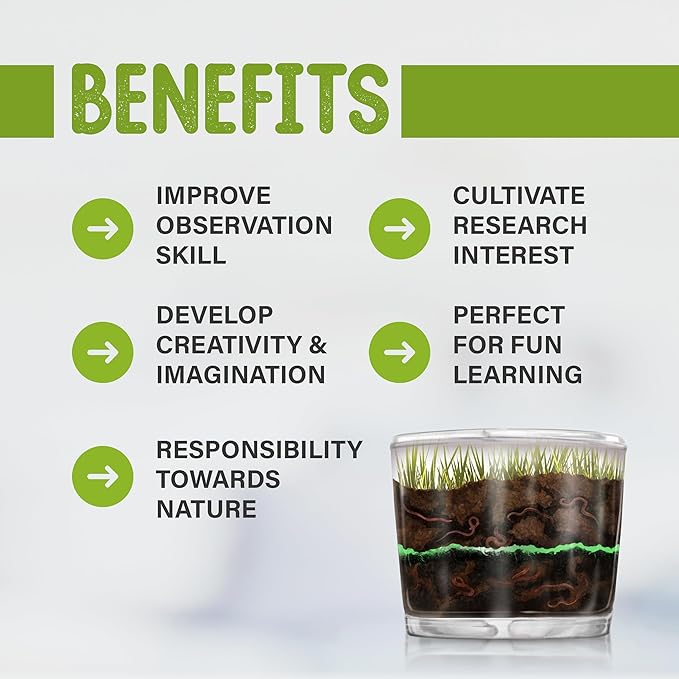 Worm Farm for Kids Shipped with Live Worms - Observation Kit with Ecosystem, Soil Mixing Sand, Magnifying Glass & More from Nature Gift Store