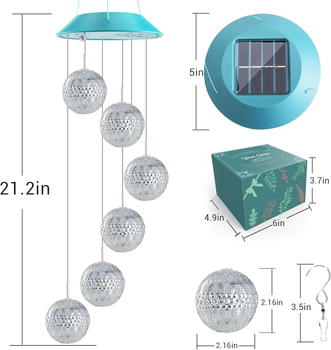 Solar Moroccan Ball Gifts for Mom Grandma Girls, Color Changing Solar Wind Chimes for Outside, Outdoor Decorative Mobile Lights for Garden, Yard, Patio, Window, Party, Easter Decor