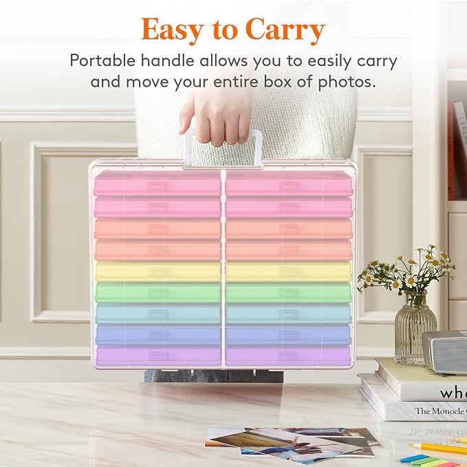 Lifewit Plastic 4x6 Photo Storage Box, 18 Pcs Inner keeper with Lids, Transparent Rainbow Color Photo Organizers with Label Stickers, Craft Storage Box for Seeds Cards Office Supplies