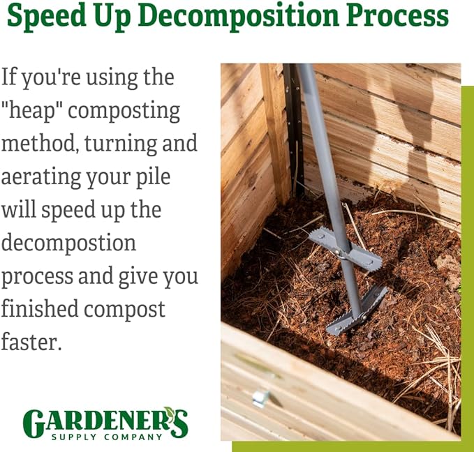 Gardener's Supply Company Double-up Compost Aerator Tool - Durable Steel with Rubber Handle for Easy Turning & Mixing Outdoor Compost Bin