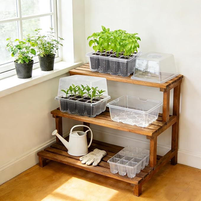 MIXC Seed Starter Tray with Elevated Lid, 120 Cells Seed Starter Kit with Adjustable Humidity Dome, Drainage Hole, Clear Heightened Lids for Indoor Outdoor Greenhouse Gardens, 10 Pack, Transparent