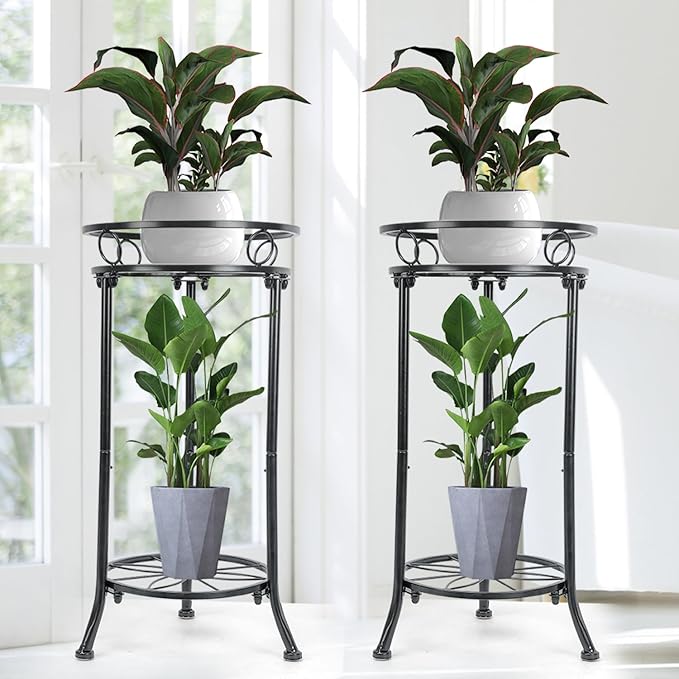 2 Pack Plant Stand Indoor Outdoor,20.3'' 2-Tier Metal Tall Plant Stands,Flower Pot Holder, Plant Rack, Display Shelf for Home Garden Office Patio Balcony