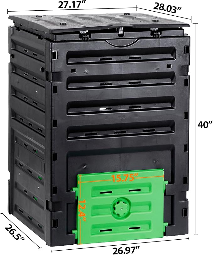 F2C Compost Bin Outdoor Composter BPA Free Material -120 Gallon (450L) Large Compost Bin Aerating Outdoor Compost Box Easy Assembling, Lightweight, Fast Creation of Fertile Soil, Black