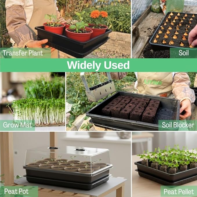 Soil Blocking Trays 5-Set 15x12inch Mesh Trays Flat Plant Tray with Humidity Domes, Nursery Supply for Microgreen, Seed Starting, Indoor Gardening, and Greenhouse