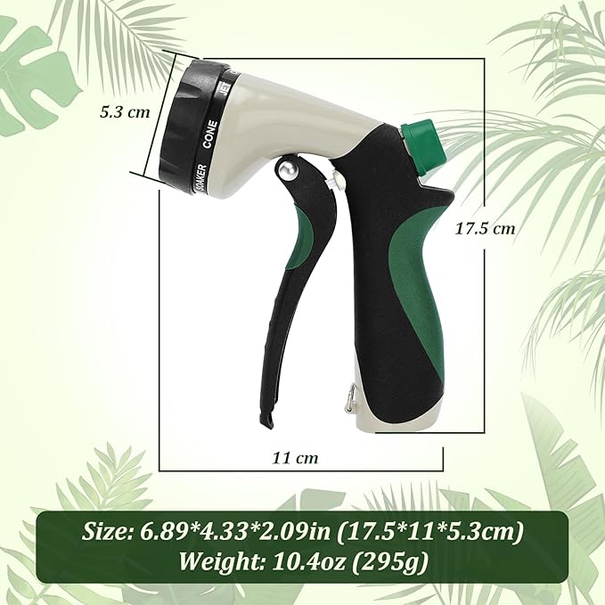 MORROWIND Garden Hose Nozzle, Heavy Duty Metal Water Nozzle with 8 Adjustable Spray Patterns, High Pressure Ergonomic Flow Control for Watering Plants, Lawns, Washing Cars, Pets, Black with Green