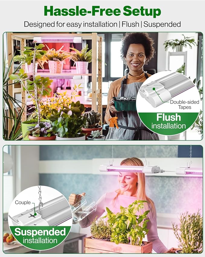 Sunco 1ft Grow Light LED, 10W, Full Spectrum, for Seed Starting, Seedling, Indoor Plants, Plug in Suspended Fixture, Link Up to 16, Inline Switch, ETL 2 Pack.